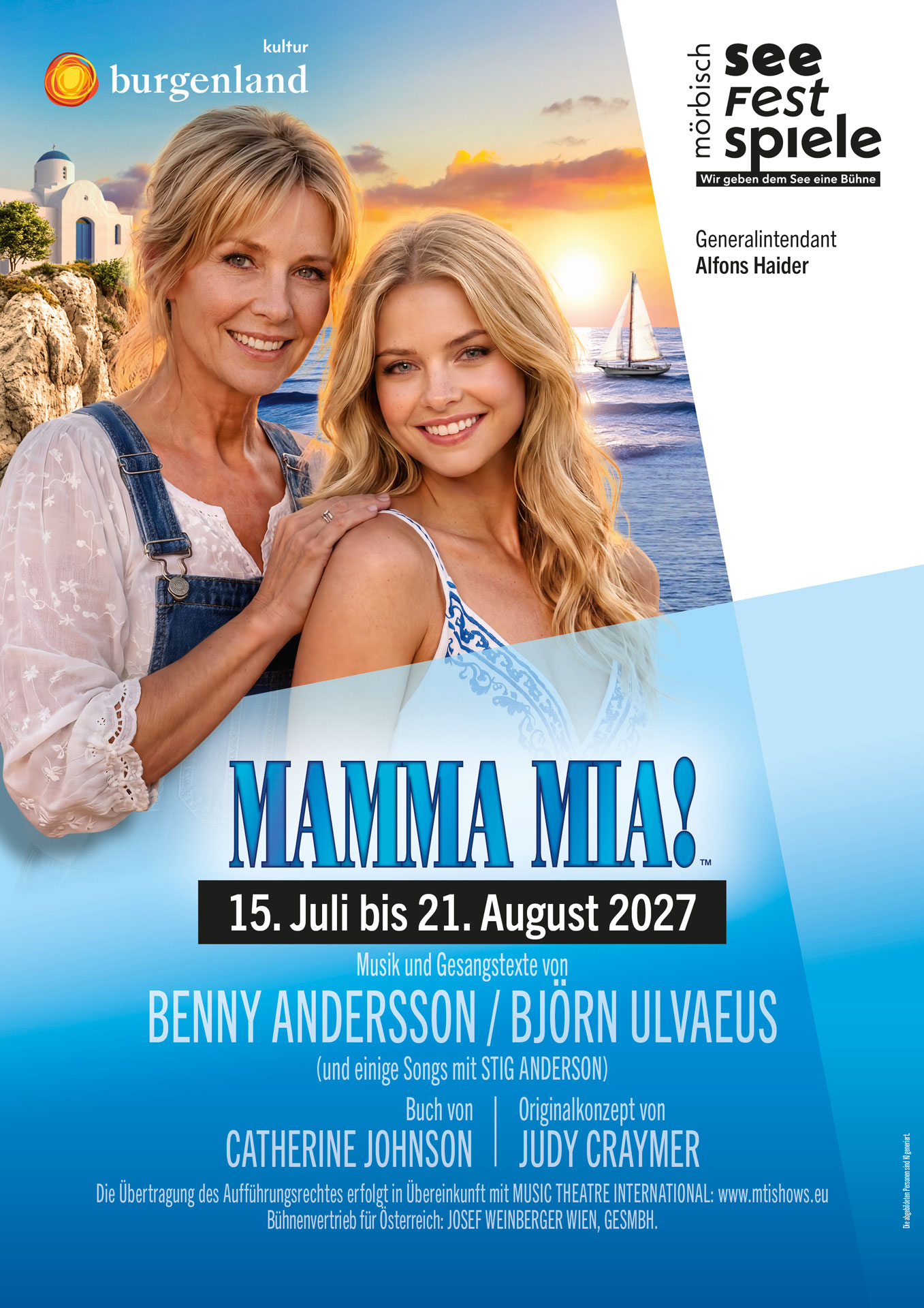 Plakat von der Produktion MAMMA MIA! 2027 im A4-Hochformat.